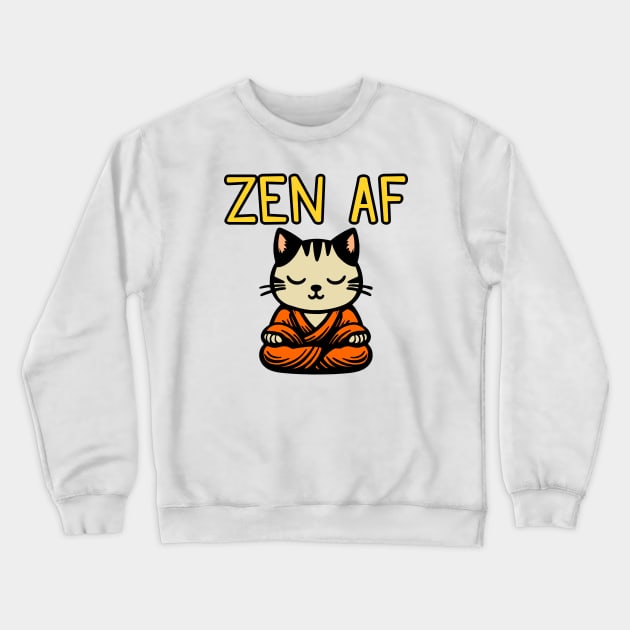 Cute Zen AF Meditating Cartoon Monk Cat (color version) Crewneck Sweatshirt by Elvdant